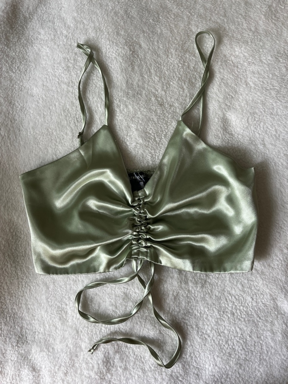 Streetwear Society Satin Lace-Up Crop Top - Sage Green